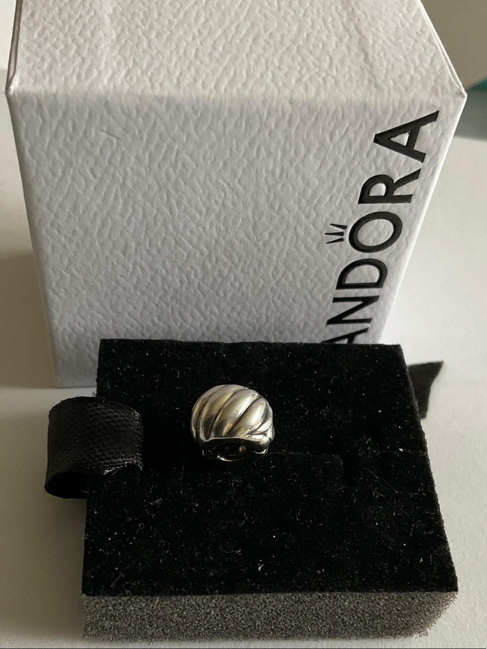 Pandora Sterling Ribbed Dome Clip Clasp Charm - Silver